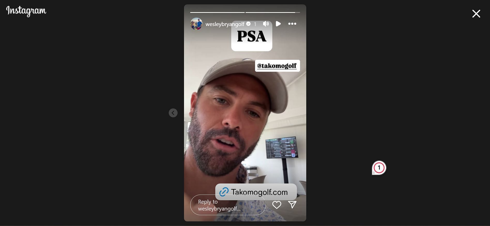 Wesley Bryan updating the fans about the wedge blunder (Image Via: IG @wesleybryangolf)